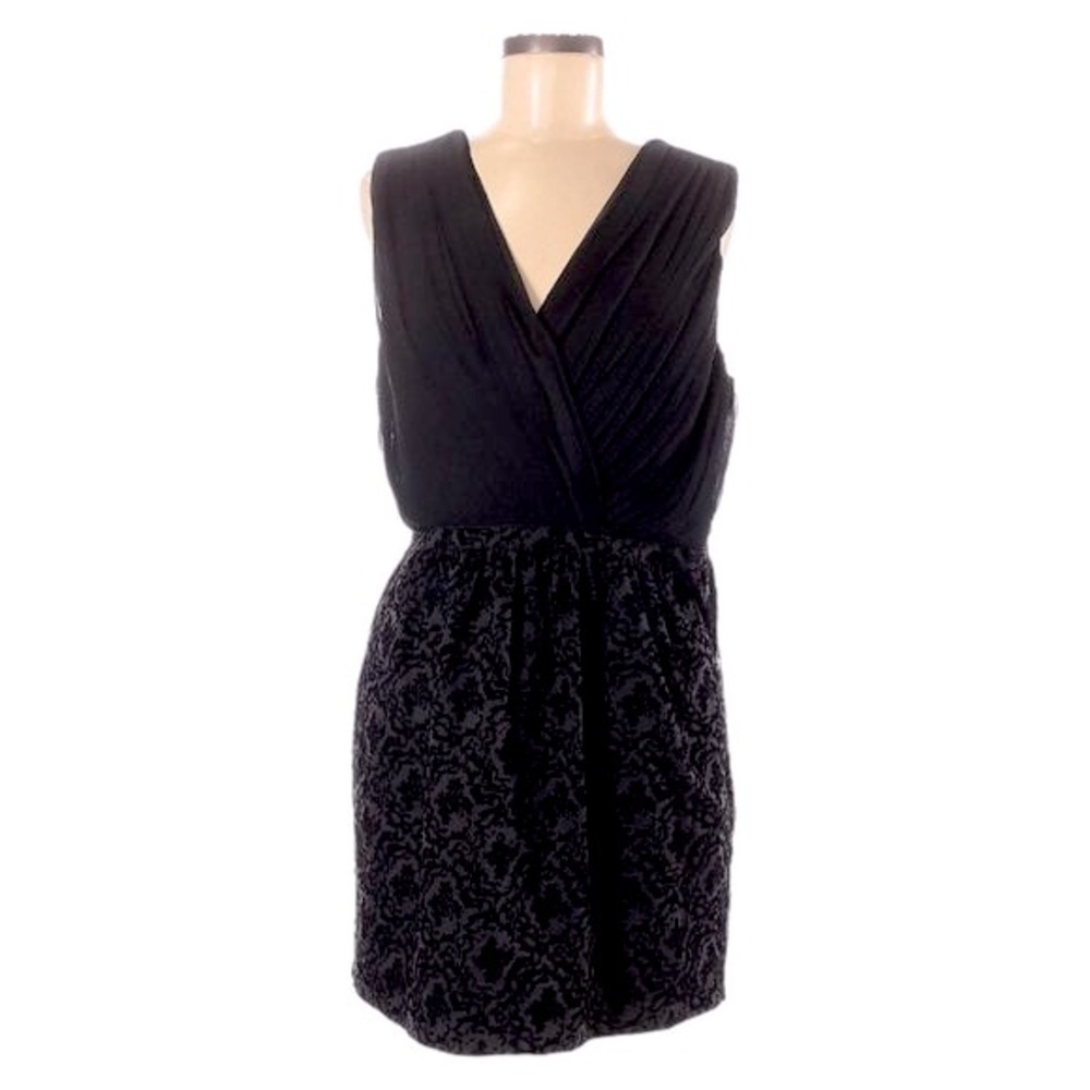 Lucy Paris Pleated Brocade Velvet Surplice Chiffon Blouson Dress Size M